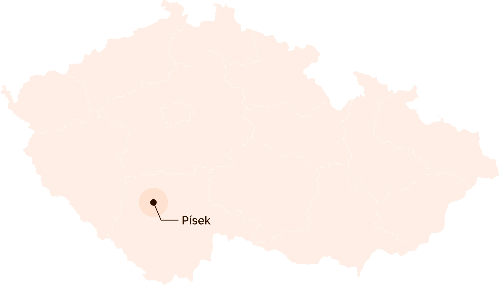 Mapa s vyznačeným bodem města Písek